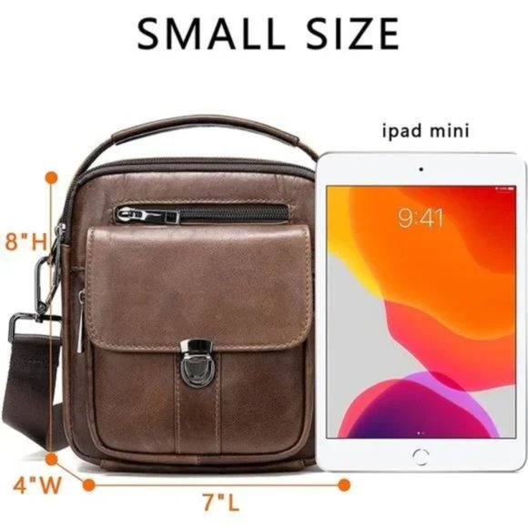 New Mini Genuine Leather Messenger Bag Coffee - Picture 6 of 8